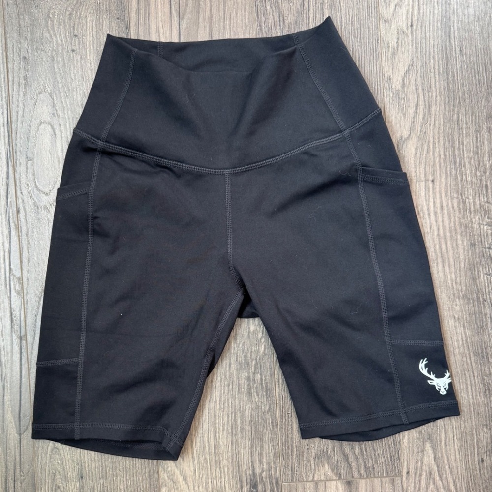 Black High-Waist Bike Shorts with Deer Logo